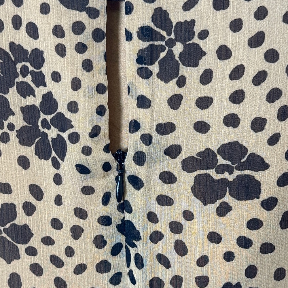 Forever 21 Tan Black Floral Polka Dot Dress Small Ruffle Sleeves Lined - Picture 9 of 10